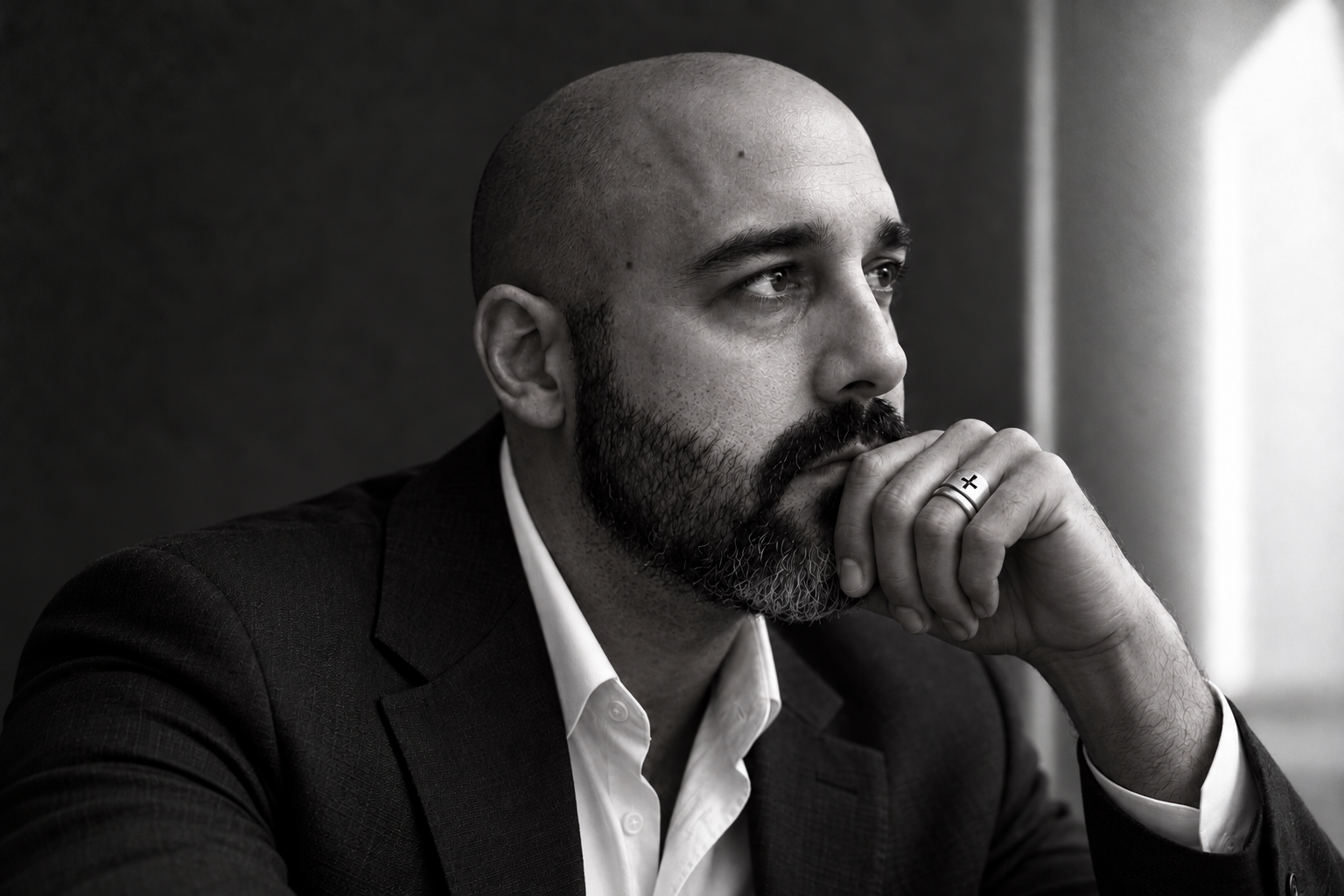 Jacob Schiffer, Houston attorney at Schiffer Law Firm, black and white portrait